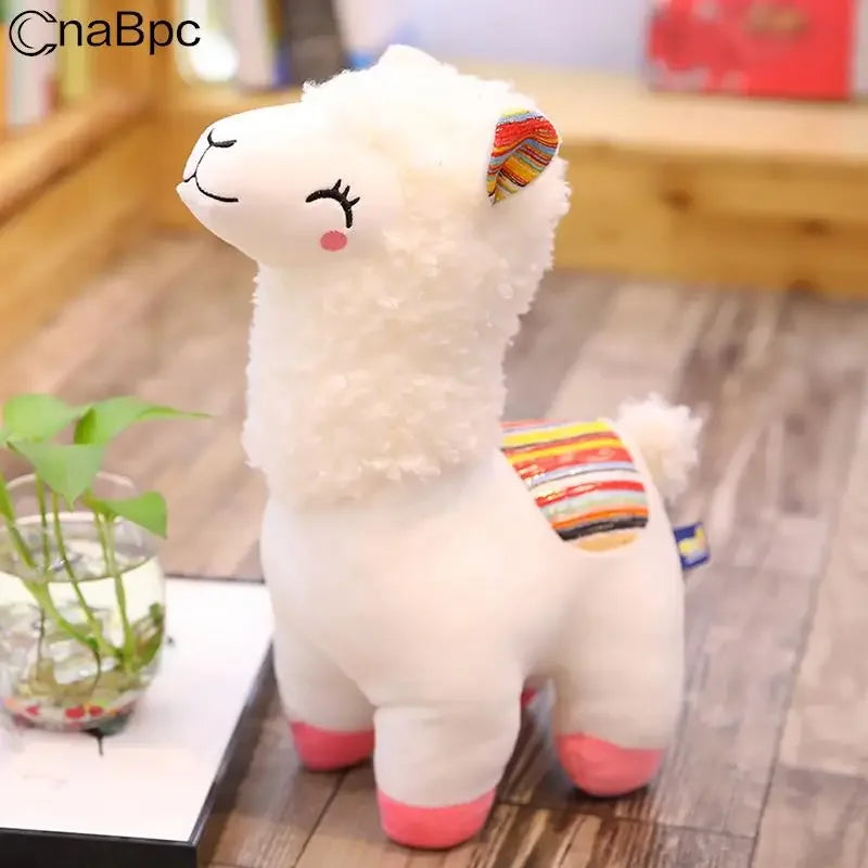 Brinquedo de pelúcia de alpaca lhama com sorriso de 25 cm, boneco de pelúcia fofo, almofadas decorativas para casa, brinquedos para crianças, presentes de aniversário