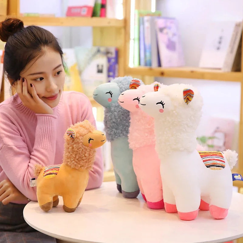 Brinquedo de pelúcia de alpaca lhama com sorriso de 25 cm, boneco de pelúcia fofo, almofadas decorativas para casa, brinquedos para crianças, presentes de aniversário